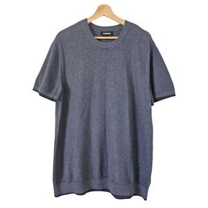 Express Men's Crew Neck Gray Cotton Knit Textured Short Sleeve Sweater L